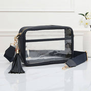 Faux Leather Transparent Rectangular Crossbody Bag: Clear,Silver