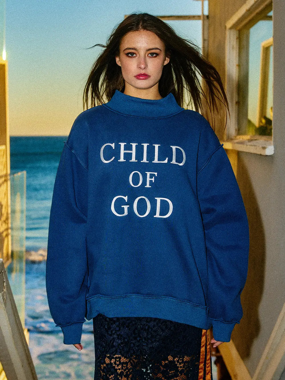 Blue Child of God Embroidered Sweatshirt