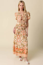 Orange Floral Maxi Skirt