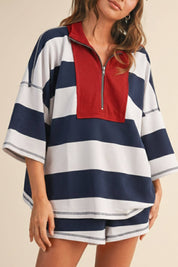Navy Striped Half Zip Set