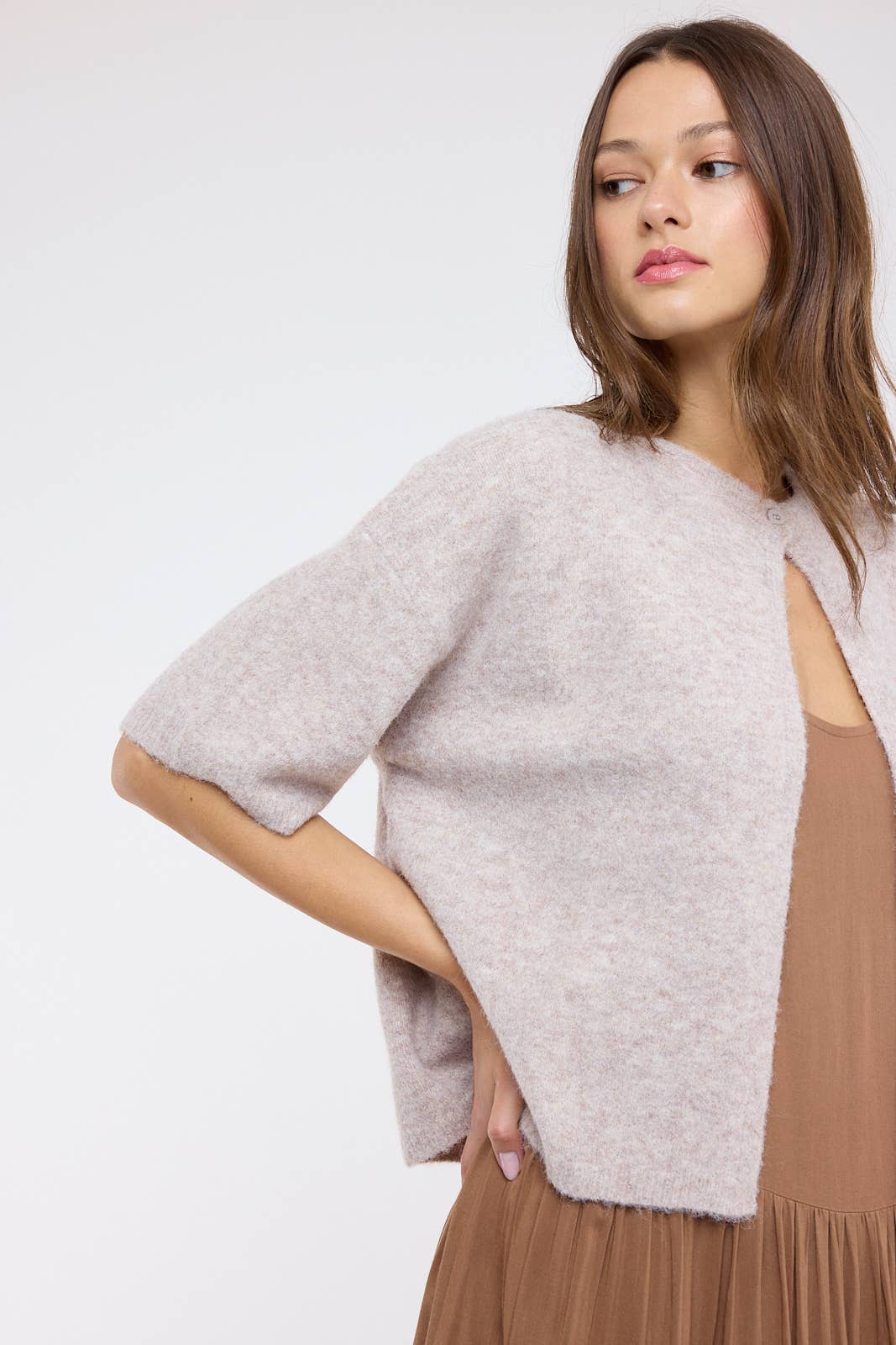 Light Brown Single Button Cape Sweater