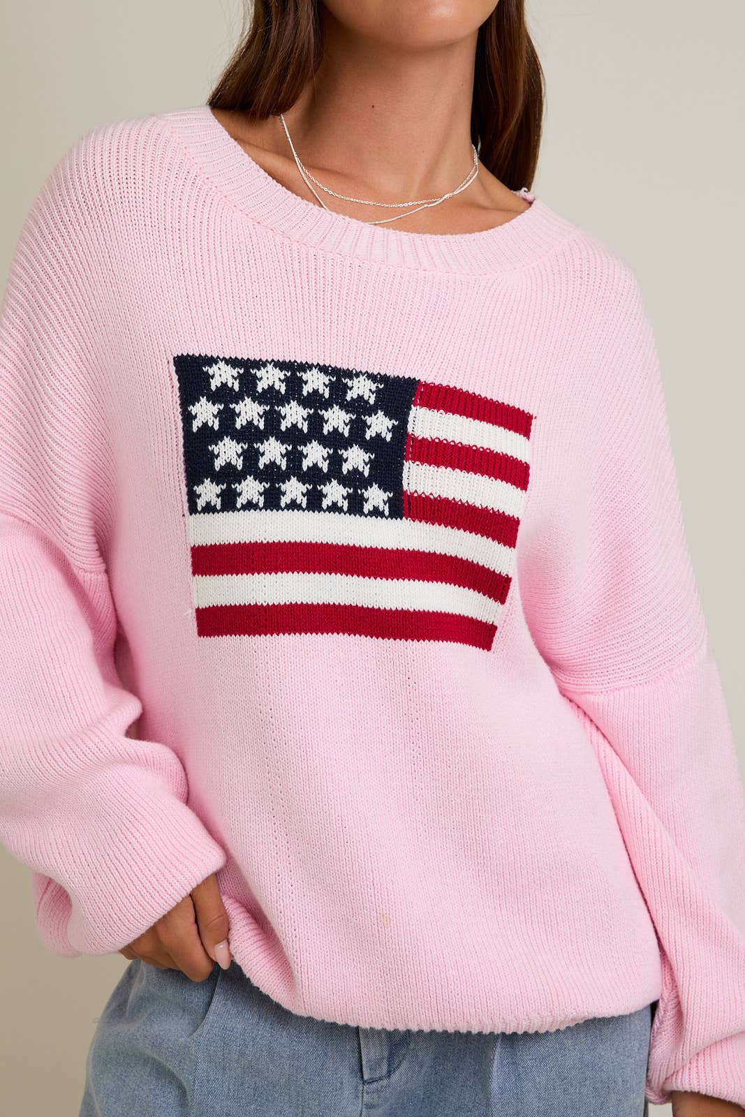 Pink American Flag Knitted Sweater