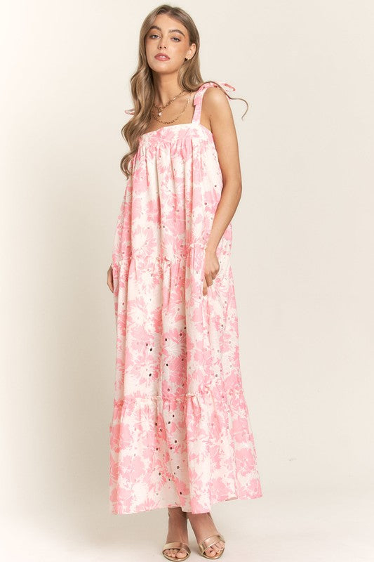 Pink Floral Tie Strap Dress