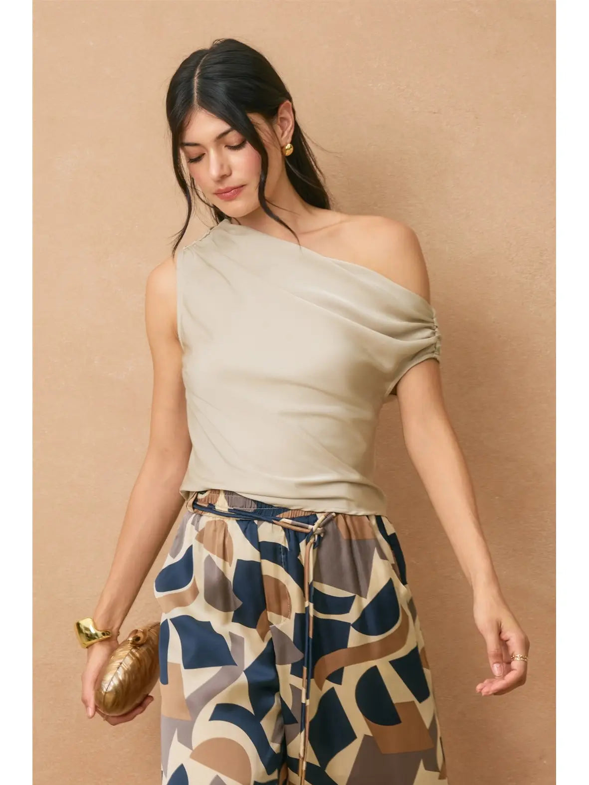 Champagne Satin Asymmetrical Top
