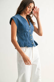 Denim Sleeveless Peplum Top