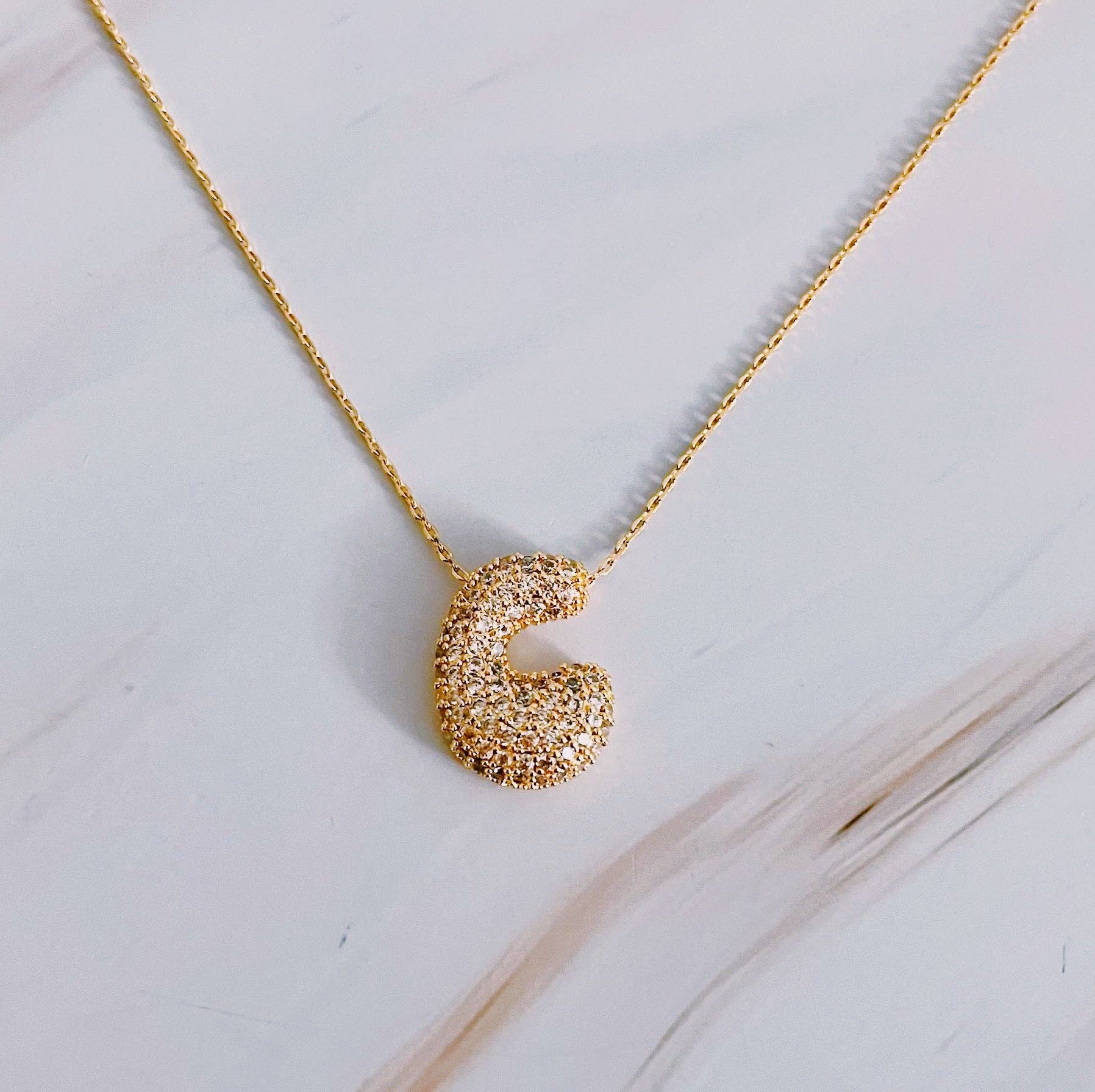 Crystal Bubble Initial Necklace: T