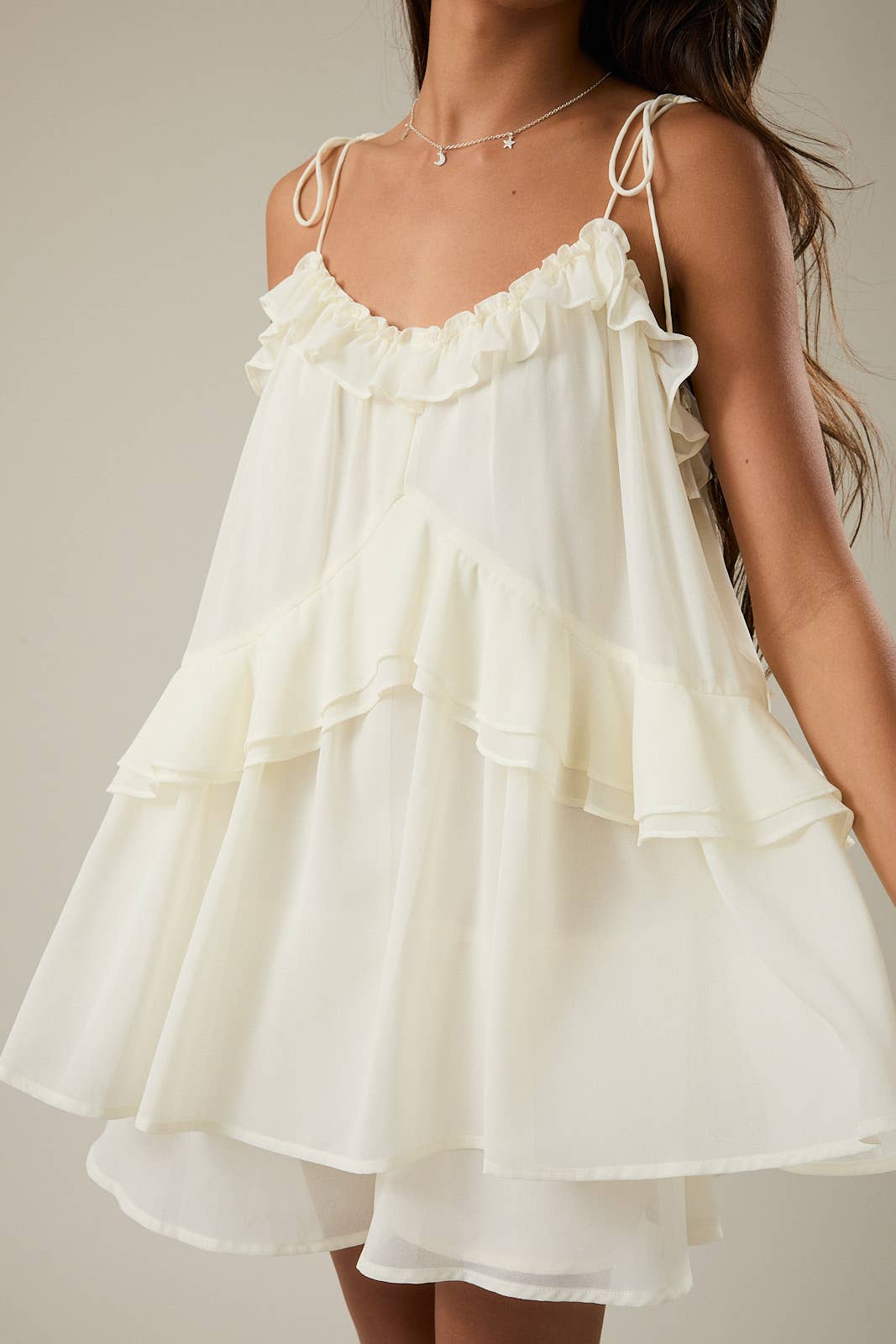 White Ruffle Shoulder Tie Romper