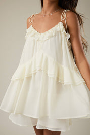 White Ruffle Shoulder Tie Romper