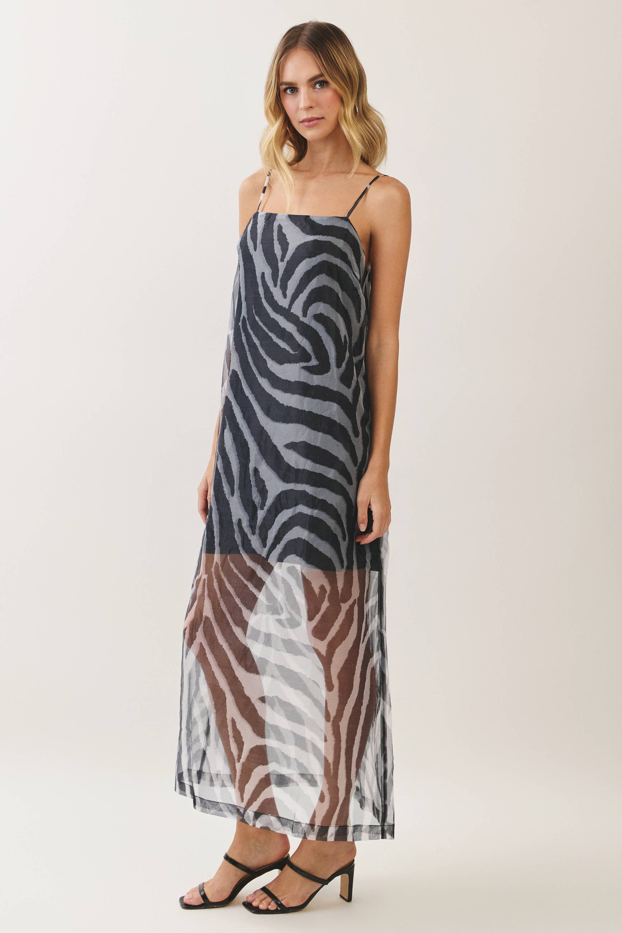 Black Zebra Sheer Mesh Maxi Dress