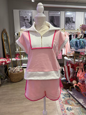 Pink Color Block Shirt & Shorts Set