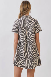 Zebra Print Button Collared Mini Dress showing button down