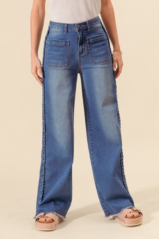 Braided Side Straight Leg Jeans