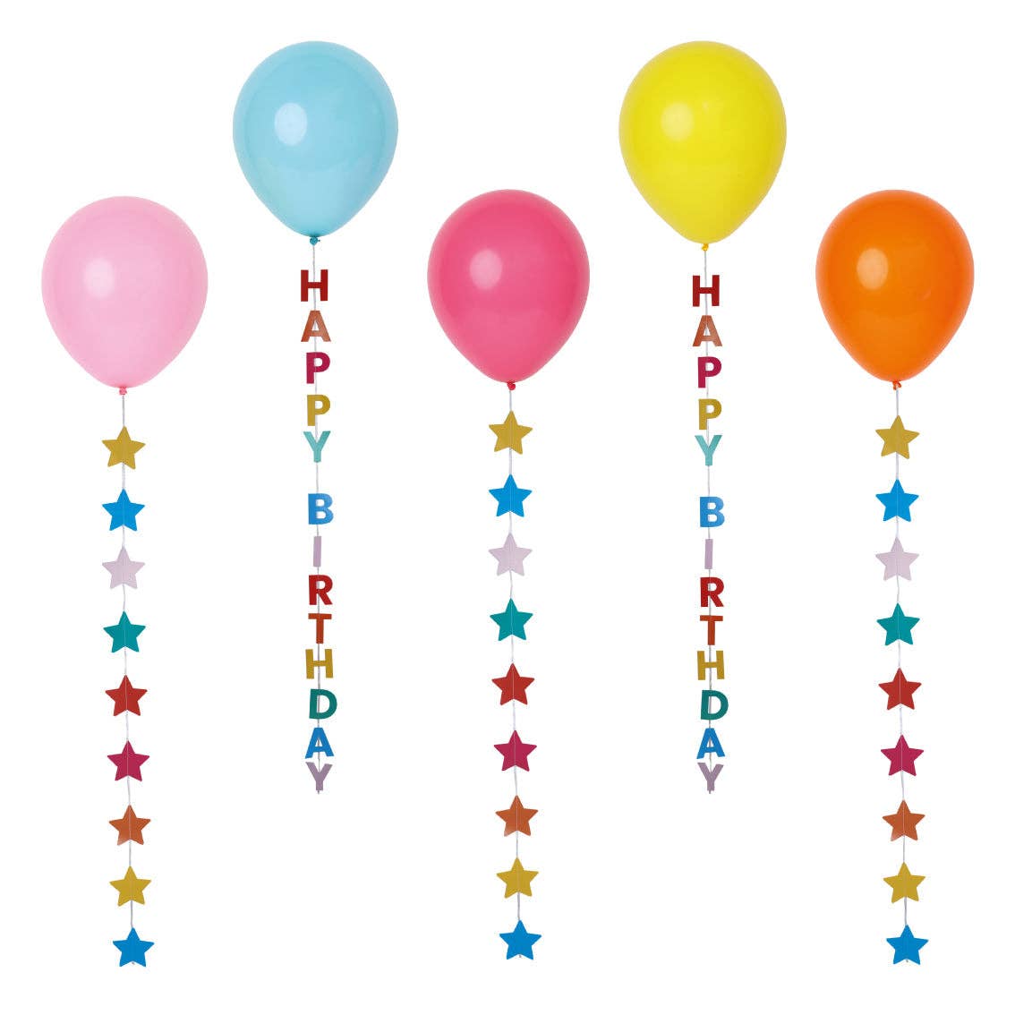 Birthday Brights Balloons With Star and Happy Birthday Tails - 5 Pack showing sustainably sourced materials