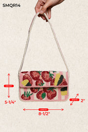 Pink Beaded Fruit Pattern Shoulder Bag