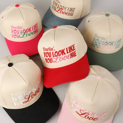 You Look Like You Love Me Embroidery Trucker Hat: Red / ONE SIZE