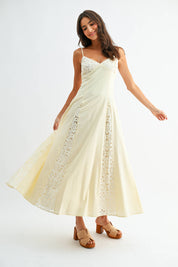 Cream Lace Panel Maxi Dress