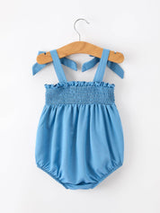 Bow Baby Romper Smocked Strap Bubble
