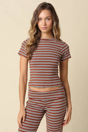 Brown Striped Crop Top and Pants Set — stripes and crop top