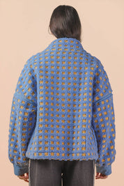 Blue/Orange Oversized Checker Fleece Jacket