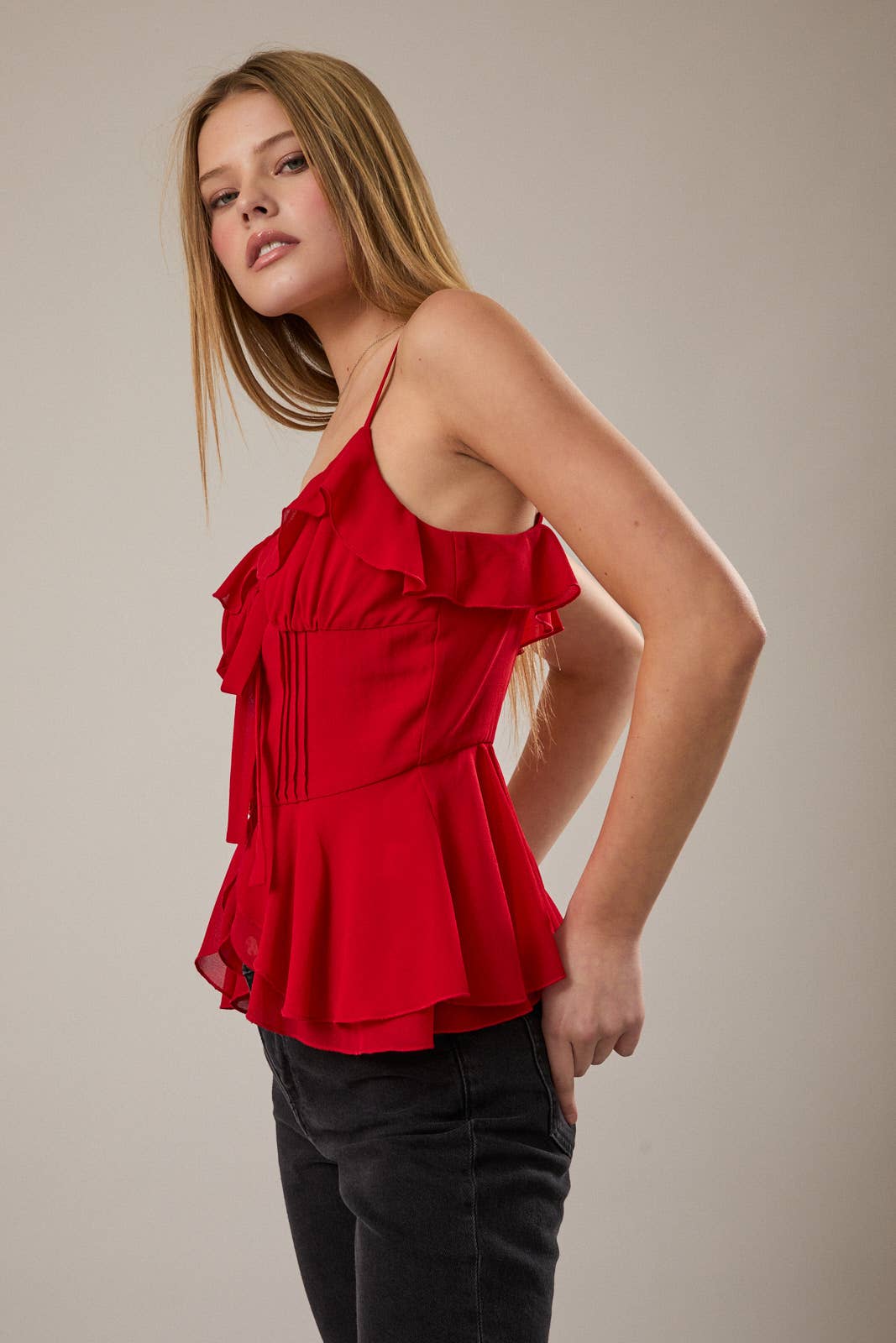 Red Ruffle Peplum Tank