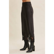 Black Lace and Satin Midi Skirt