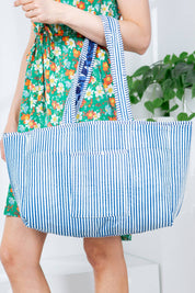 Navy Quilted Reversible Tote Bag