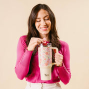 Pink Floral Flip Straw Tumbler