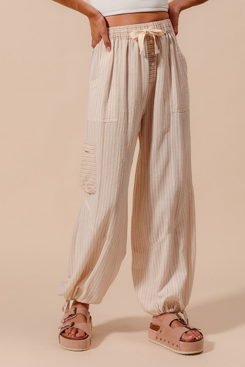 Beige Stripe Balloon Pants