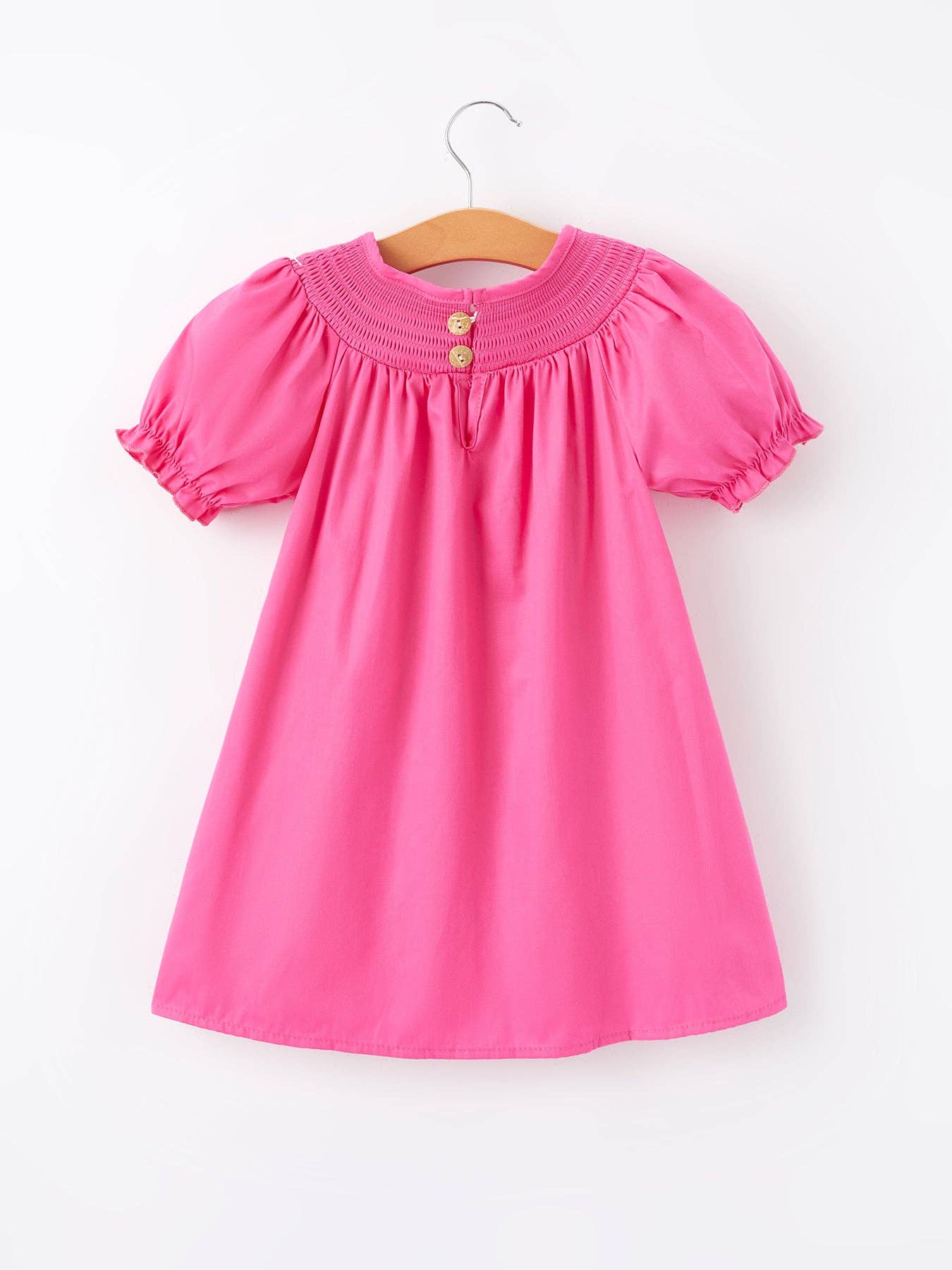 Girls Bow Smocking Embroidery Hot Pink