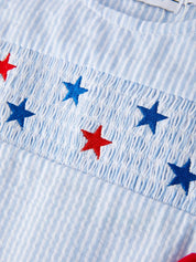 4th of July Boys' Smocking Star Embroidered Romper