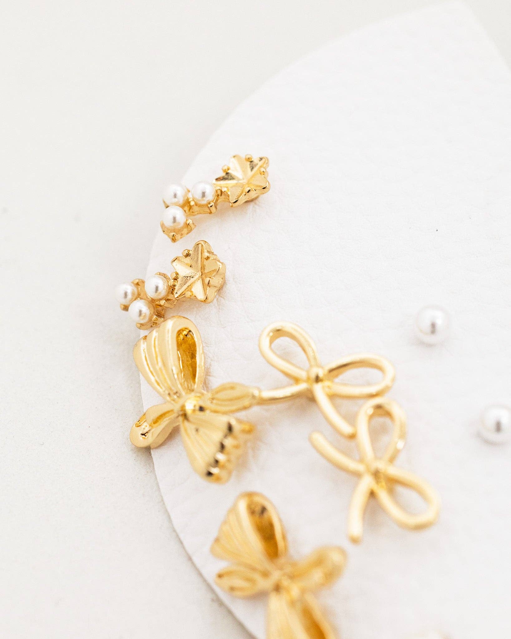 Bow Variety and Pearl Earring Set of 5