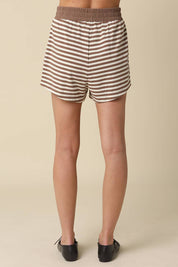 Brown & Cream Striped Elastic-Waist Shorts
