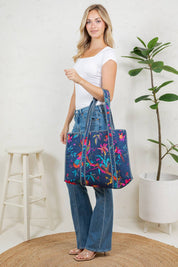 Navy Bird Quilted Tote Bag