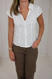 Cream Stripe Collared Shirt