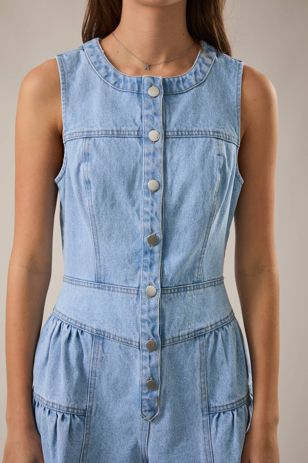 Blue Sleeveless Shirred Romper