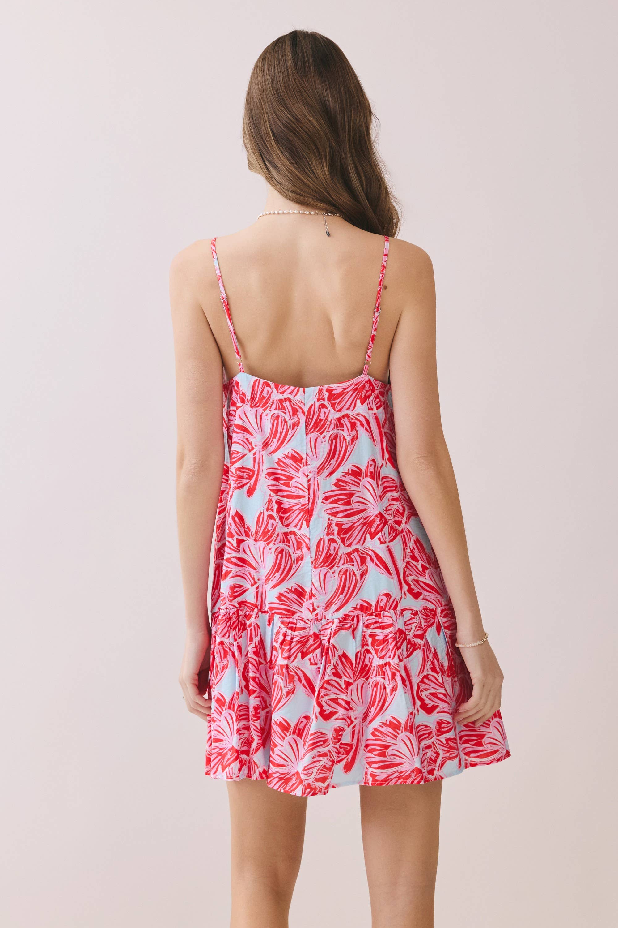 Pink Printed V Neck Slip Dress