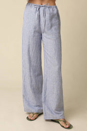 Blue Striped Wide Leg Pants