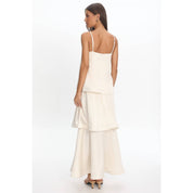 Cream Satin Tiered Maxi Dress