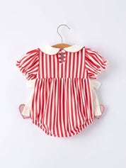 Valentine's Red Stripe Bubble Romper