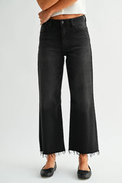Black Cropped Wide Leg Jeans