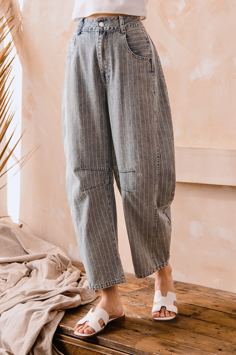 Stripe Denim Barrel Pants