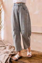 Stripe Denim Barrel Pants