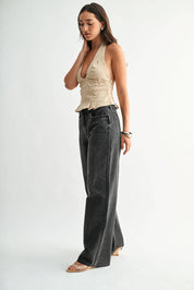 Black High Rise Full Length Wide Leg in a wide leg
