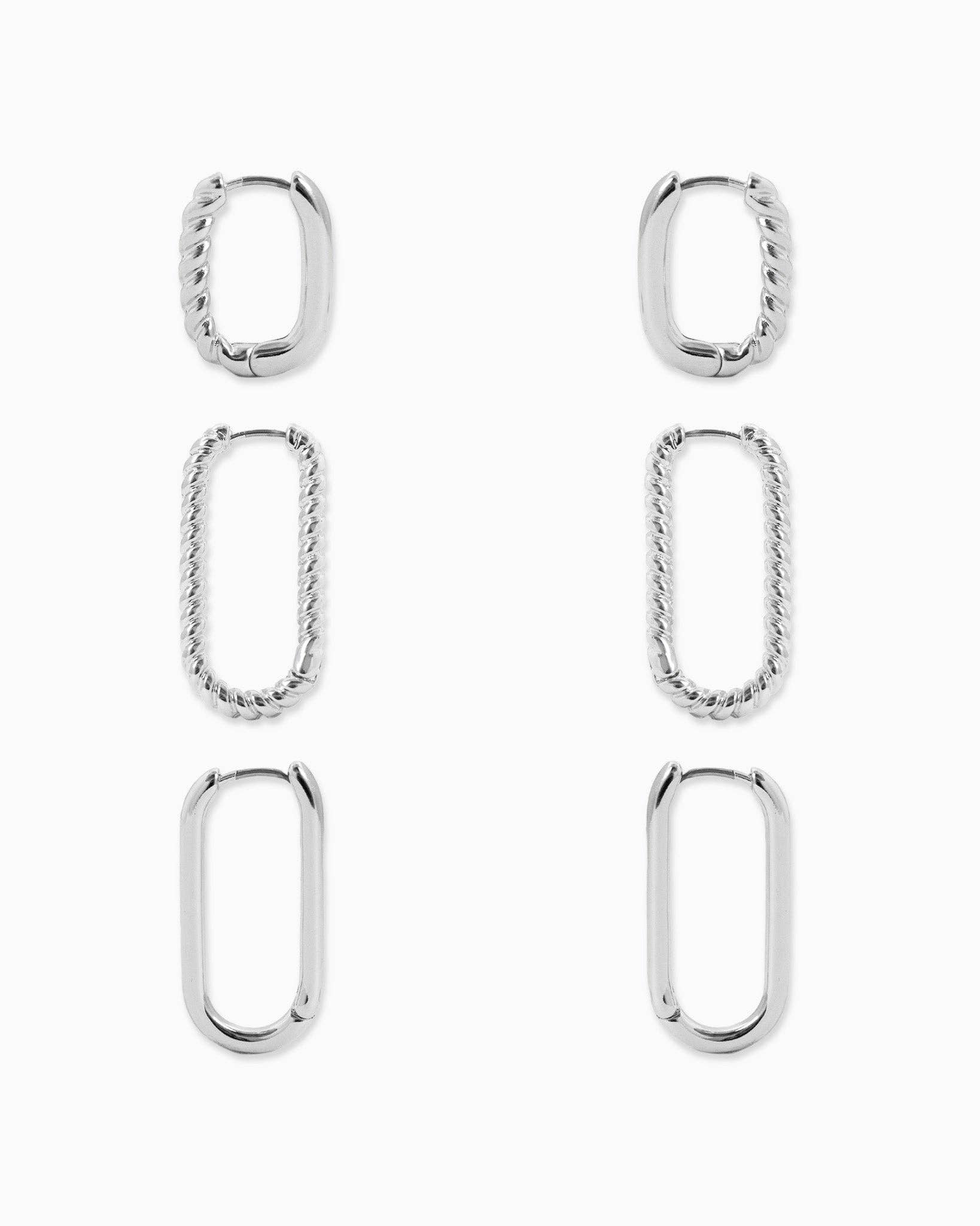 Silver Long U-hoop Variety Earring Set of 3