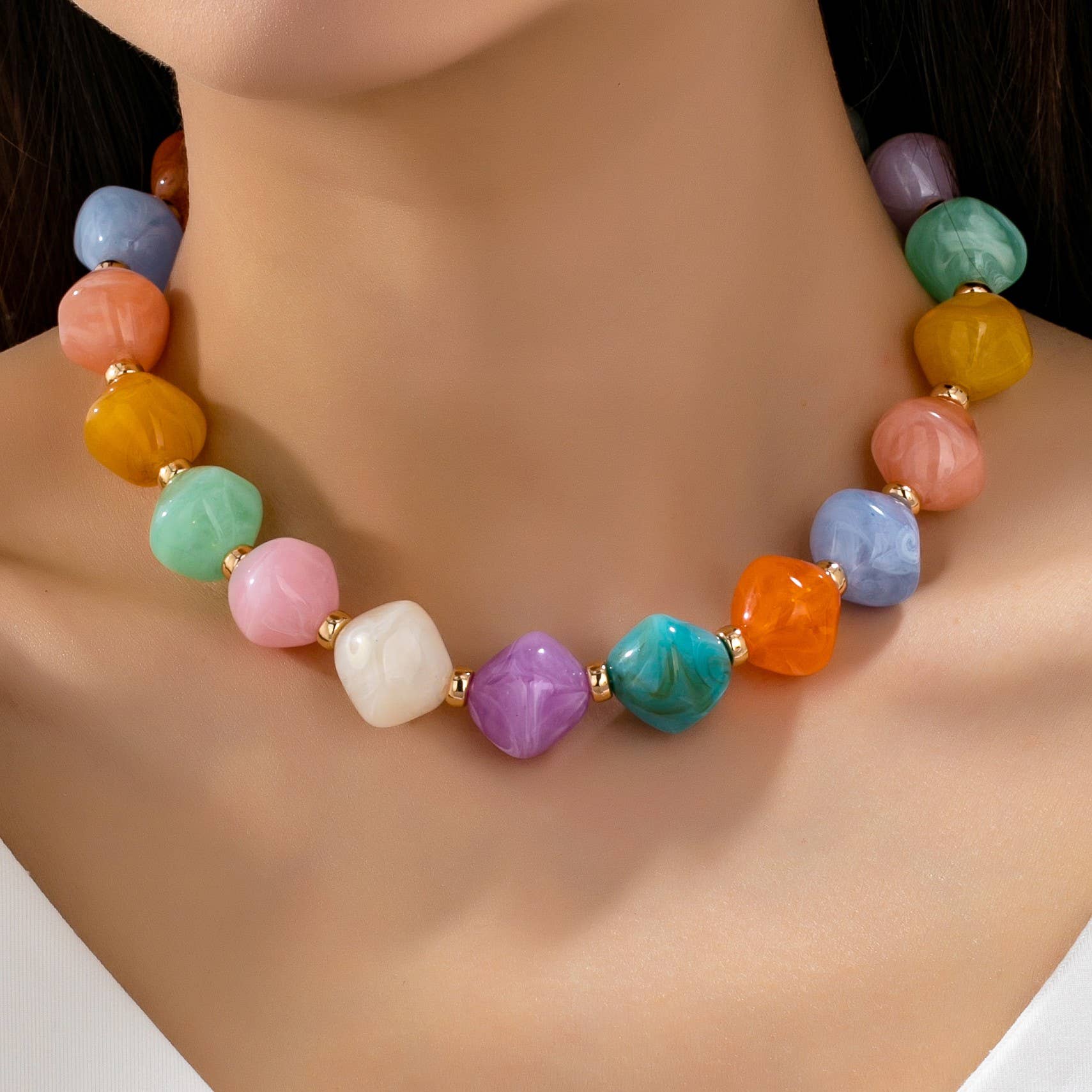 Multicolor Pastel Faceted Bead Necklace