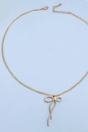 PEARL EMBELLISHED BOW PENDANT NECKLACE | 31N24080: Gold