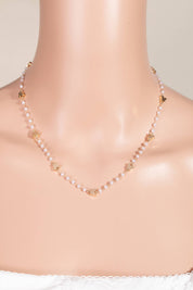 Butterfly And Pearl Beaded Station Chain Necklace
