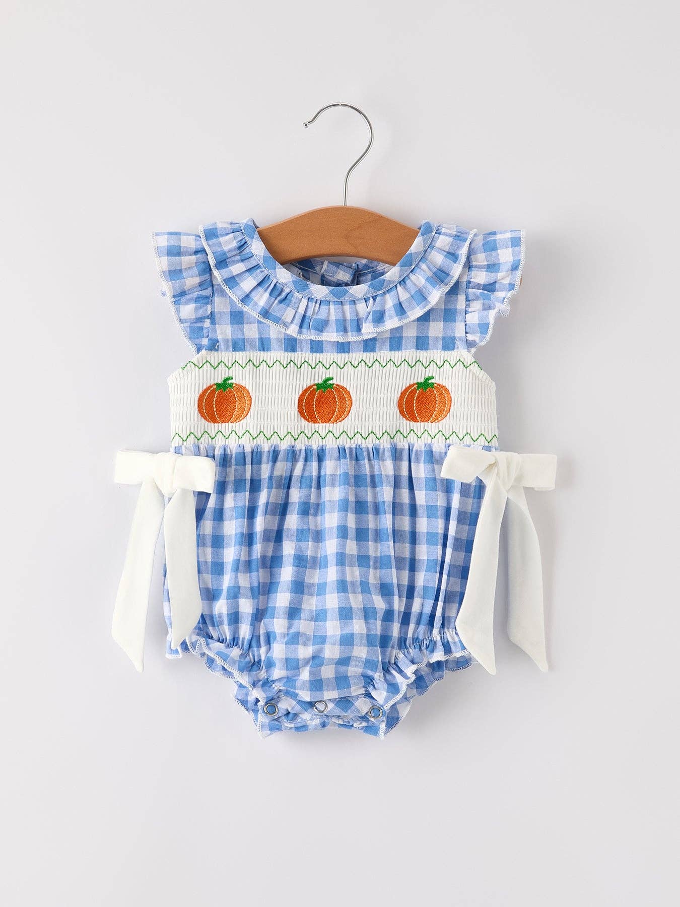 Blue Pumpkin Smock Embroidery Baby Girl Romper