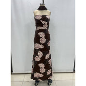 Brown Floral Mermaid Maxi Dress showing mermaid silhouette that flares below the knee