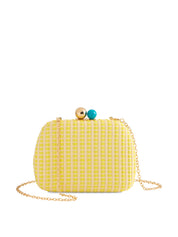 Yellow Textured Clutch — gold hardware and detachable cross-body chain